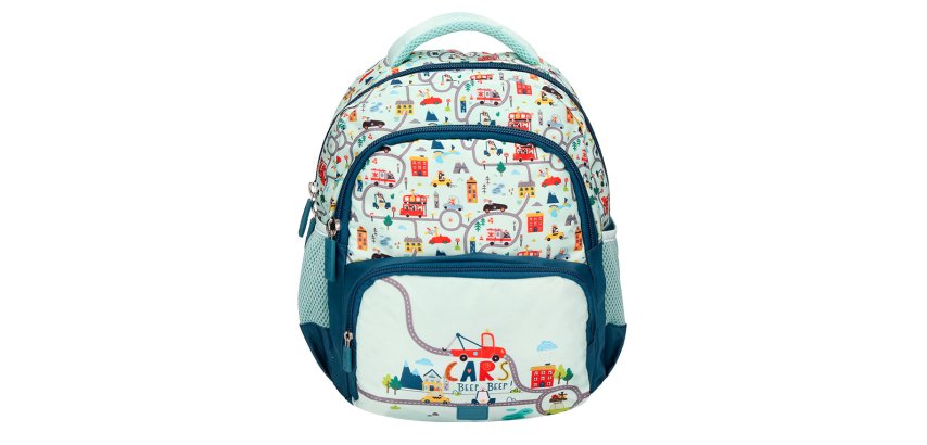 Mochila escolar liderpapel multibolsillo infantil azul cars 350x110x270 mm