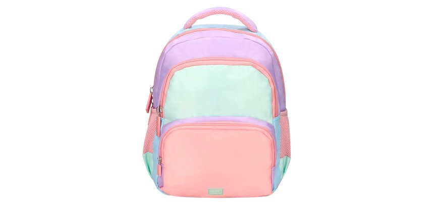 Mochila escolar liderpapel multibolsillo infantil azul rosa morado 350x110x270 mm