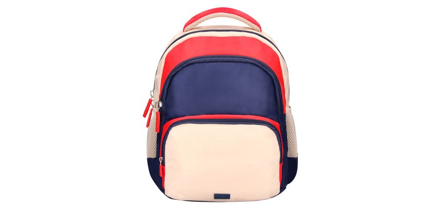 Mochila escolar liderpapel multibolsillo infantil azul marino rojo beige 350x110x270 mm