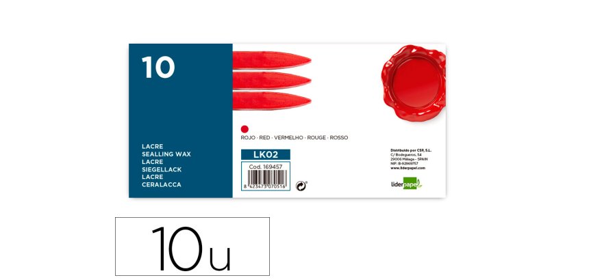 Lacre liderpapel color rojo caja de 10 barras