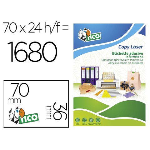 Etiqueta adhesiva Tico amarillo fluorescente permanente laser/inkjet/fotocopia 70 x 36 mm - Caja de 1680 unidades