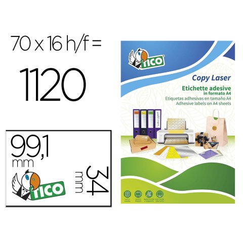 Etiqueta adhesiva Tico naranja fluorescente permanente laser / inkjet / fotocopia 99,1 x 34 mm - Caja de 1120 unidades