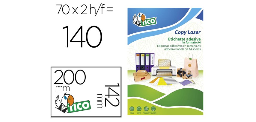 Etiqueta adhesiva Tico naranja fluorescente permanente laser / inkjet / fotocopia 200 x 142 mm - caja de 140 unidades