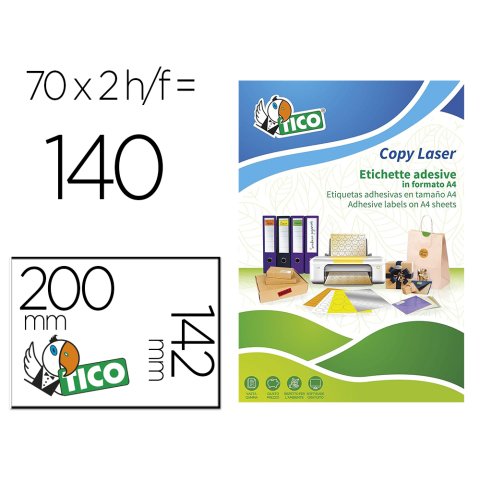 Etiqueta adhesiva Tico naranja fluorescente permanente laser / inkjet / fotocopia 200 x 142 mm - caja de 140 unidades