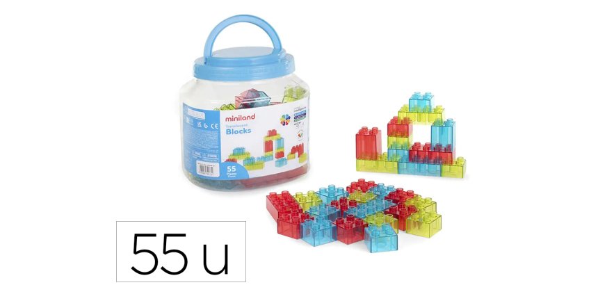 Juego didactico miniland bloques colores translucidos 55 piezas
