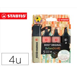 Rotulador stabilo boss pastel fluorescente nature 70 colors estuche de 4 unidades colores surtidos