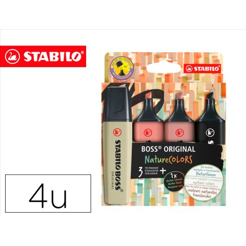 Rotulador stabilo boss pastel fluorescente nature 70 colors estuche de 4 unidades colores surtidos