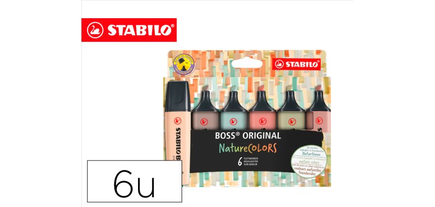 Rotulador stabilo boss pastel fluorescente 70 nature colors estuche de 6 unidades colores surtidos