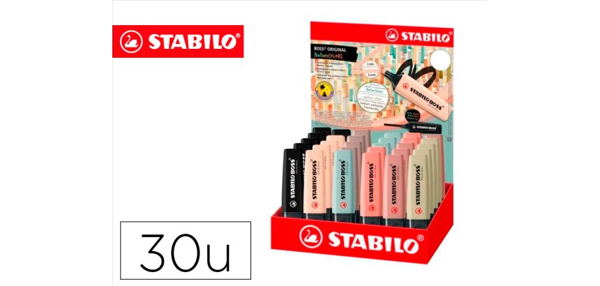 Rotulador stabilo boss pastel fluorescente 70 nature colors expositor de 30 unidades colores surtidos