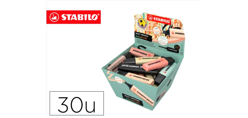 Rotulador stabilo boss pastel fluorescente 70 nature colors expositor cesta de 30 unidades colores surtidos
