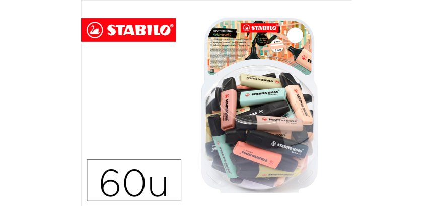 Rotulador stabilo boss pastel fluorescente 70 nature colors bombonera de 60 unidades colores surtidos