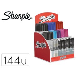 Expositor sharpie de sobremesa acrilico con 120 rotuladores permanentes y 24 boligrafos gel colores