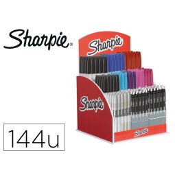 Expositor sharpie de sobremesa acrilico con 120 rotuladores permanentes y 24 boligrafos gel colores