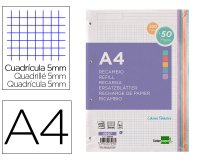 Recambio liderpapel a4 200+50 hojas 90g/m2 cuadro 5mm 4 taladros bandas de 5 colores