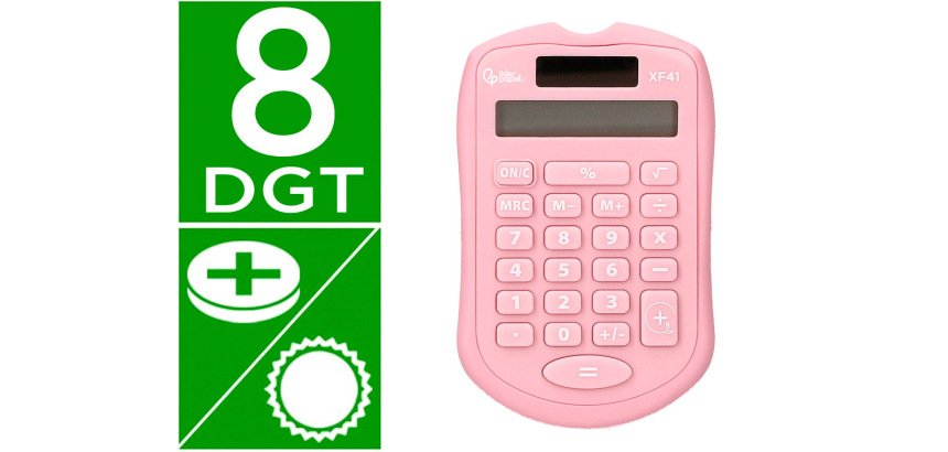 Calculadora liderpapel bolsillo xf41 8 digitos solar y pilas color rosa 94x59,5x10,5mm