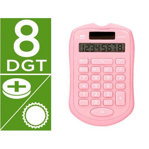 Calculadora liderpapel bolsillo xf41 8 digitos solar y pilas color rosa 94x59,5x10,5mm