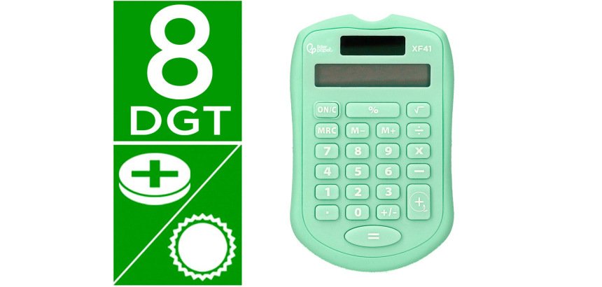 Calculadora liderpapel bolsillo xf42 8 digitos solar y pilas color verde 94x59,5x10,5mm