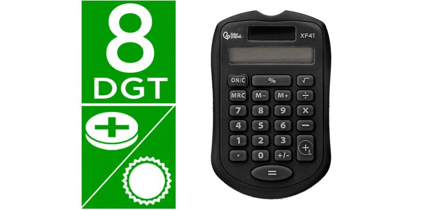 Calculadora liderpapel bolsillo xf43 8 digitos solar y pilas color negro 94x59,5x10,5mm