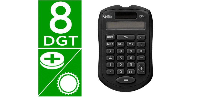 Calculadora liderpapel bolsillo xf43 8 digitos solar y pilas color negro 94x59,5x10,5mm