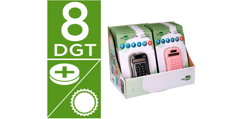 Calculadora liderpapel bolsillo xf44 8 digitos solar y pilas 94x59,5x10,5mm coloresnegro verde rosa exp de 16