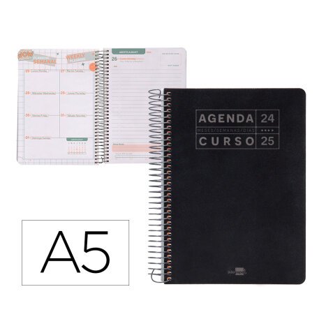 Agenda escolar liderpapel año 24 - 25 curso basic negro día página a5