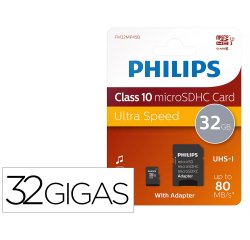 Memoria sdhc micro philips 32gb class 10 con adaptador