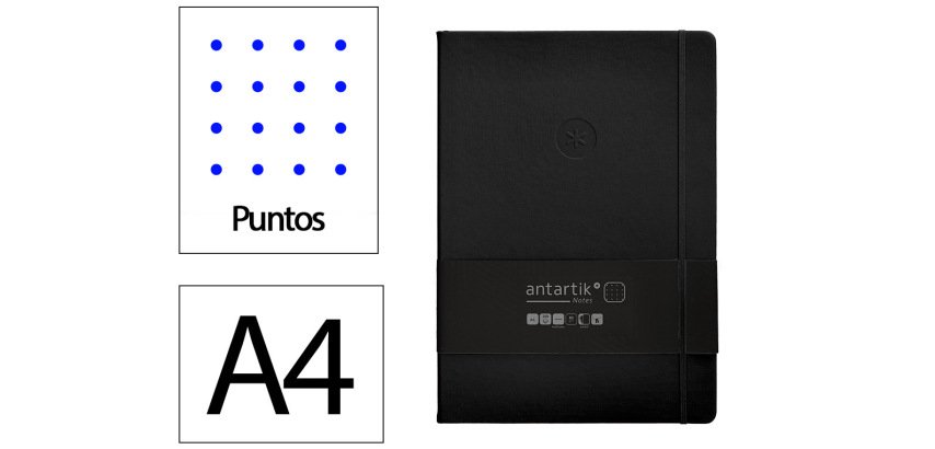 Cuaderno con gomilla Antartik notes tapa dura A4 hojas puntos negro 100 hojas 80 g