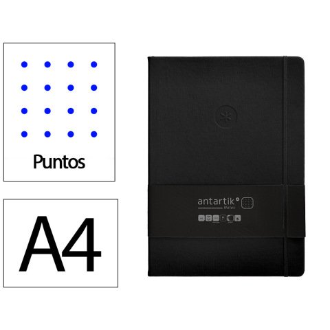 Cuaderno con gomilla Antartik notes tapa dura A4 hojas puntos negro 100 hojas 80 g
