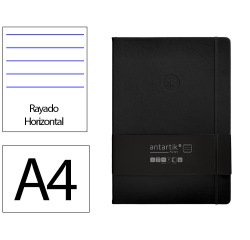 Cuaderno con gomilla antartik notes tapa dura a4 hojas rayas negro 100 hojas 80 gr fsc