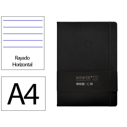 Cuaderno con gomilla antartik notes tapa dura A4 hojas rayas negro 100 hojas 80 g