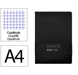 Cuaderno con gomilla antartik notes tapa dura a4 hojas cuadricula negro 100 hojas 80 gr fsc