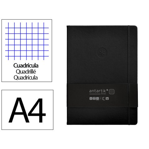 Cuaderno con gomilla Antartik notes tapa dura A4 hojas cuadricula negro 100 hojas 80 g