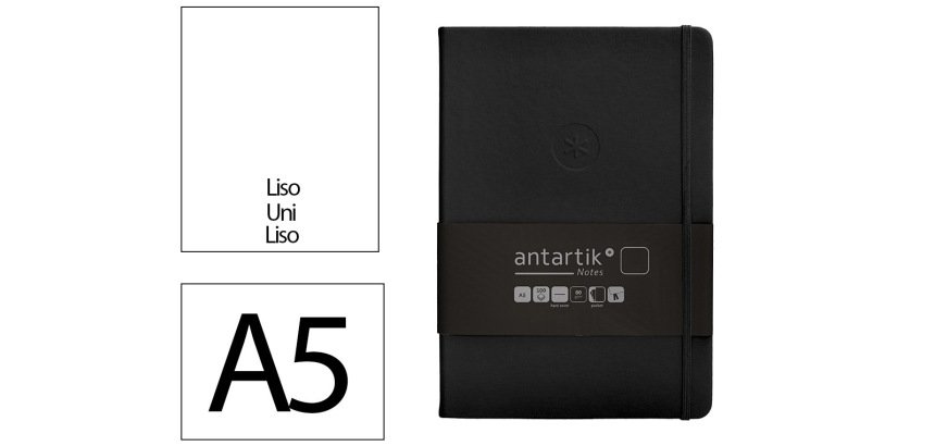 Cuaderno con gomilla antartik notes tapa dura a5 hojas lisas negro 100 hojas 80 g