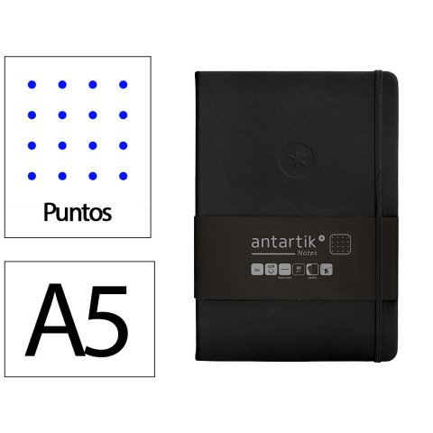 Cuaderno con gomilla Antartik notes tapa dura A5 hojas puntos negro 100 hojas 80 g