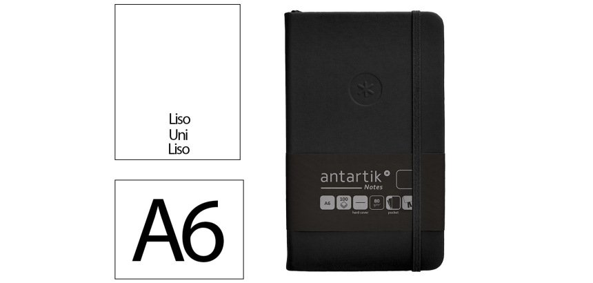 Cuaderno con gomilla Antartik notes tapa dura A6 hojas lisas negro 100 hojas 80 g