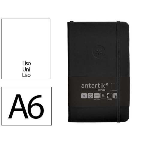 Cuaderno con gomilla Antartik notes tapa dura A6 hojas lisas negro 100 hojas 80 g
