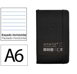 Cuaderno con gomilla Antartik notes tapa dura A6 hojas rayas negro 100 hojas 80 g