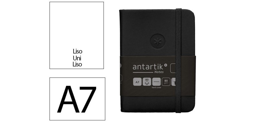 Cuaderno con gomilla Antartik notes tapa dura A7 hojas lisas negro 80 hojas 80 g