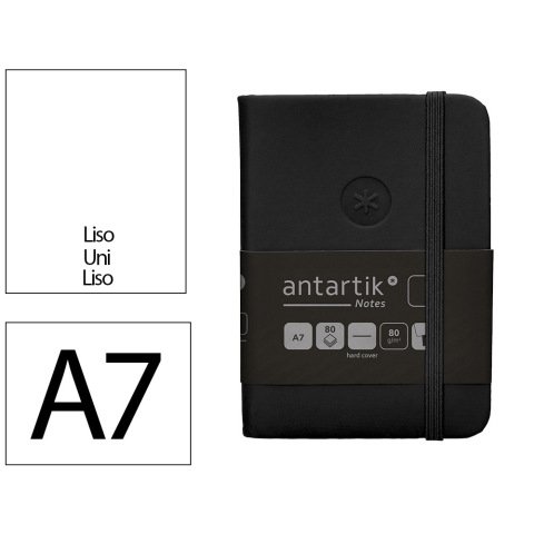Cuaderno con gomilla Antartik notes tapa dura A7 hojas lisas negro 80 hojas 80 g