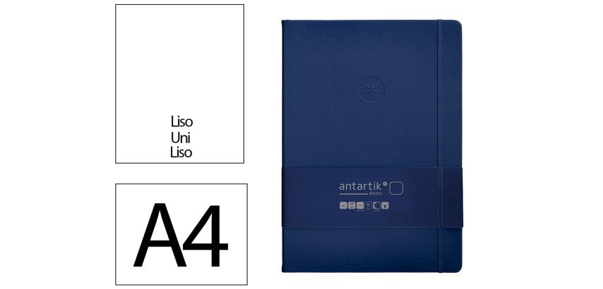 Cuaderno con gomilla Antartik notes tapa dura A4 hojas lisas azul marino 100 hojas 80 g
