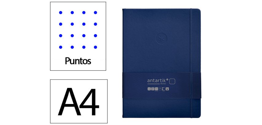 Cuaderno con gomilla Antartik notes tapa dura A4 hojas puntos azul marino 100 hojas 80 g