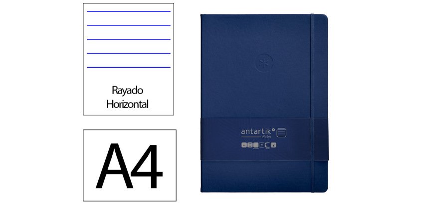 Cuaderno con gomilla Antartik notes tapa dura A4 hojas rayas azul marino 100 hojas 80 g