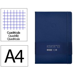 Cuaderno con gomilla antartik notes tapa dura a4 hojas cuadricula azul marino 100 hojas 80 gr fsc