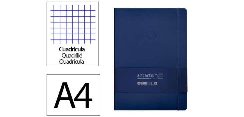 Cuaderno con gomilla Antartik notes tapa dura A4 hojas cuadricula azul marino 100 hojas 80 g