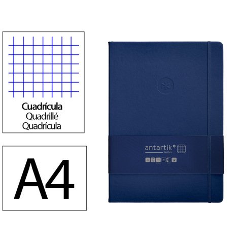 Cuaderno con gomilla antartik notes tapa dura a4 hojas cuadricula azul marino 100 hojas 80 gr fsc