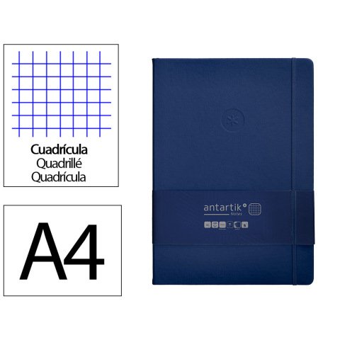Cuaderno con gomilla Antartik notes tapa dura A4 hojas cuadricula azul marino 100 hojas 80 g