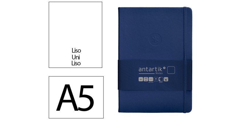 Cuaderno con gomilla antartik notes tapa dura a5 hojas lisas azul marino 100 hojas 80 gr