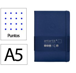 Cuaderno con gomilla antartik notes tapa dura a5 hojas puntos azul marino 100 hojas 80 gr fsc