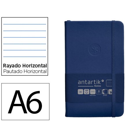 Cuaderno con gomilla antartik notes tapa dura a6 hojas rayas azul marino 100 hojas 80 gr fsc