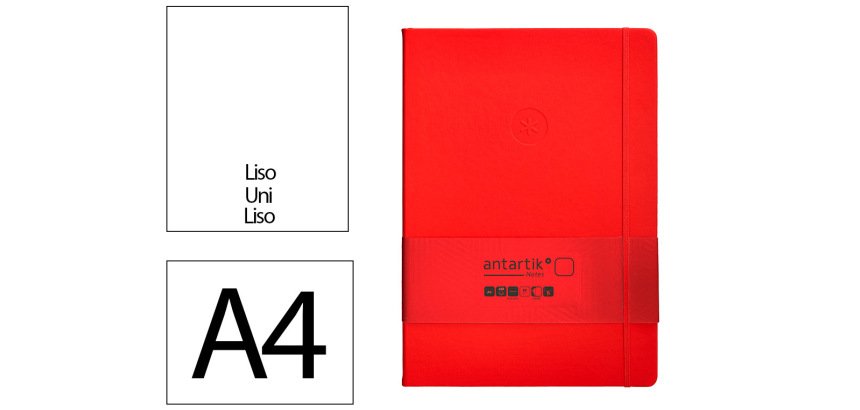 Cuaderno con gomilla Antartik notes tapa dura A4 hojas lisas rojo 100 hojas 80 g